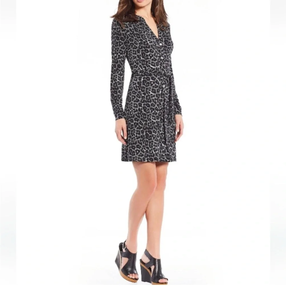 Michael Kors Gray Animal Print Long Sleeve Dress